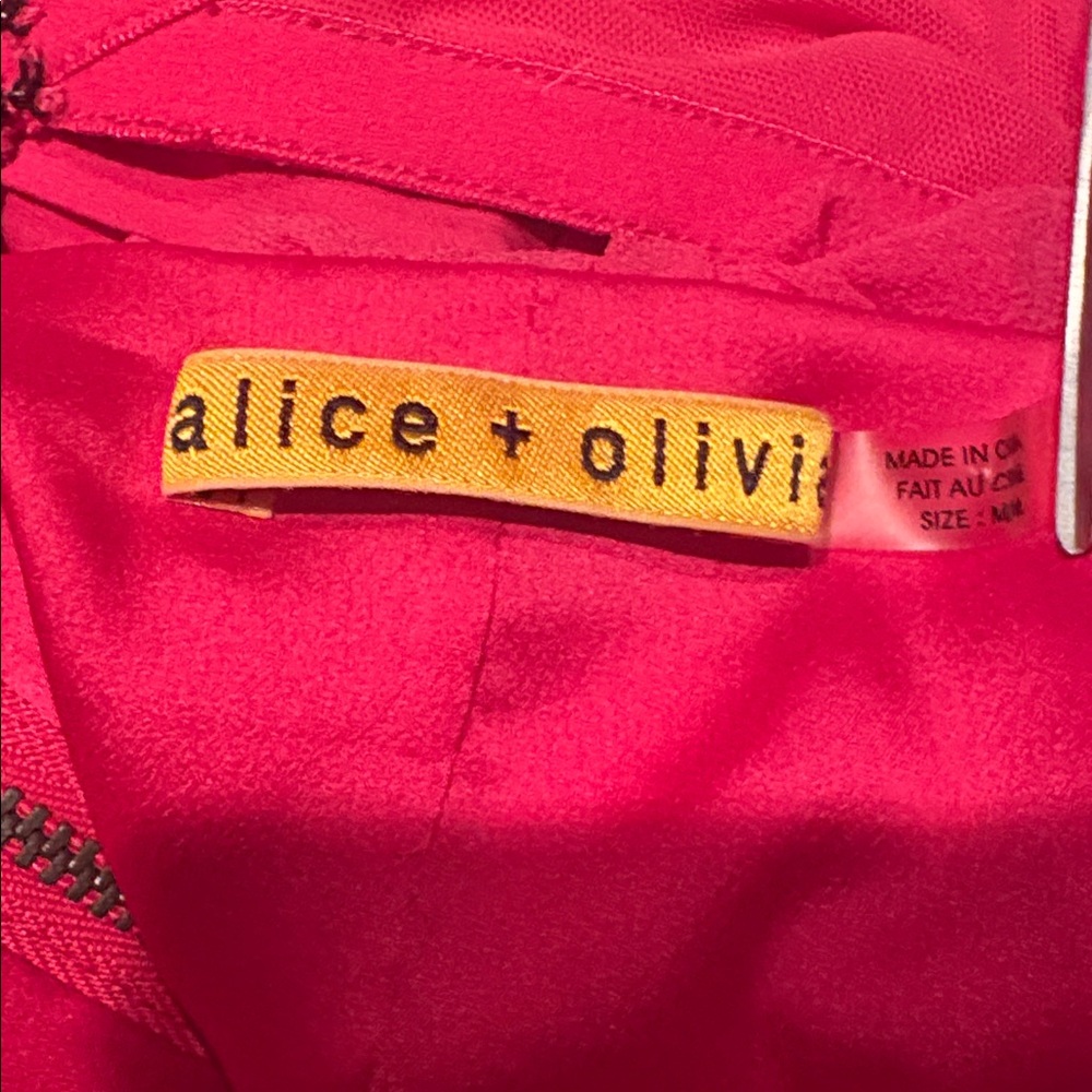 ALICE + OLIVIA 100% Silk Strawberry Pink Ruched Cocktail Mini Dress Size M - Picture 9 of 11